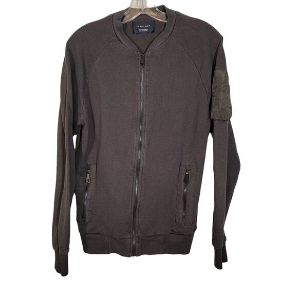 Zara Man Full Zip Bomber Jacket Streetwear Casual Trendy Gray Size Medium - Picture 1 of 6